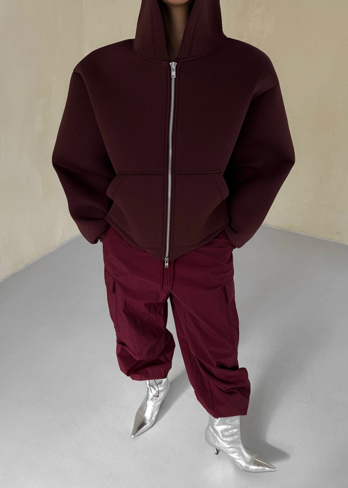 Calder Neoprene Zip-Up Hoodie - Burgundy – view 9 of 14