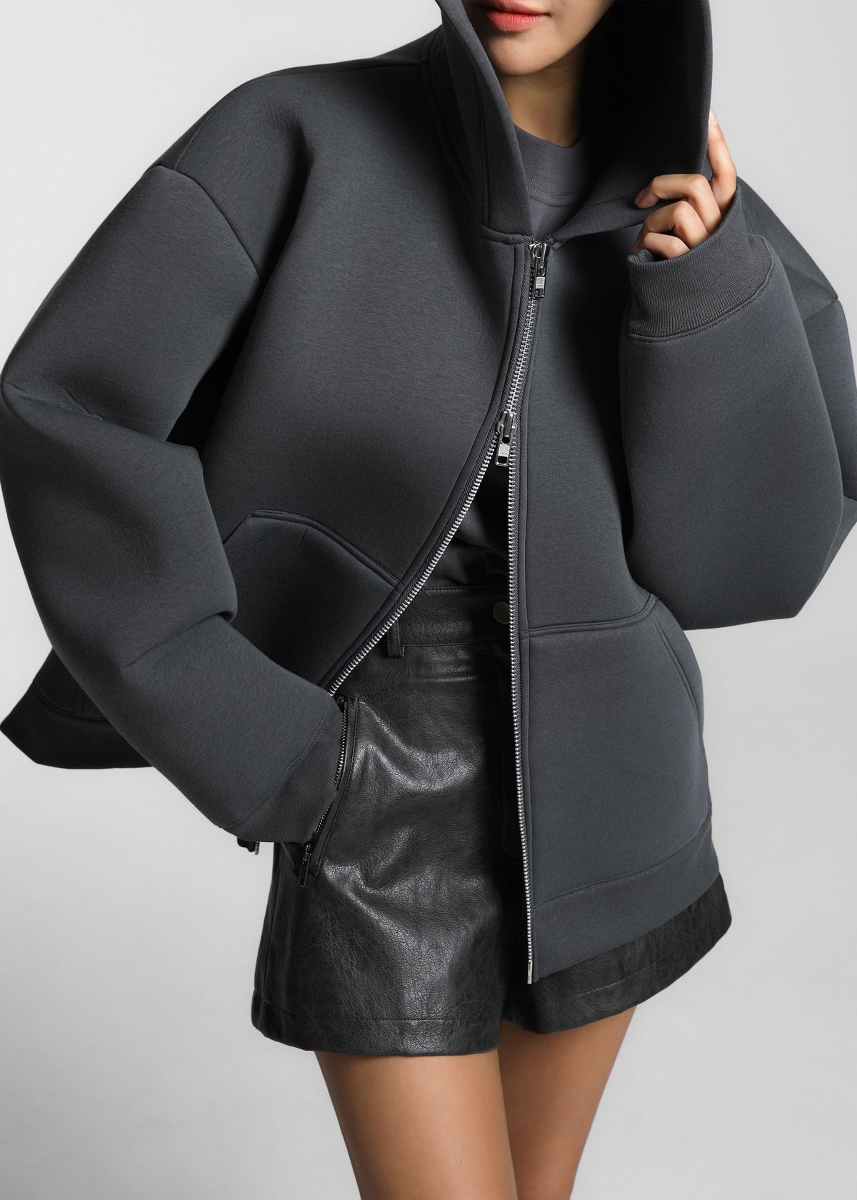 Calder Neoprene Zip-Up Hoodie - Grey – view 1 of 9
