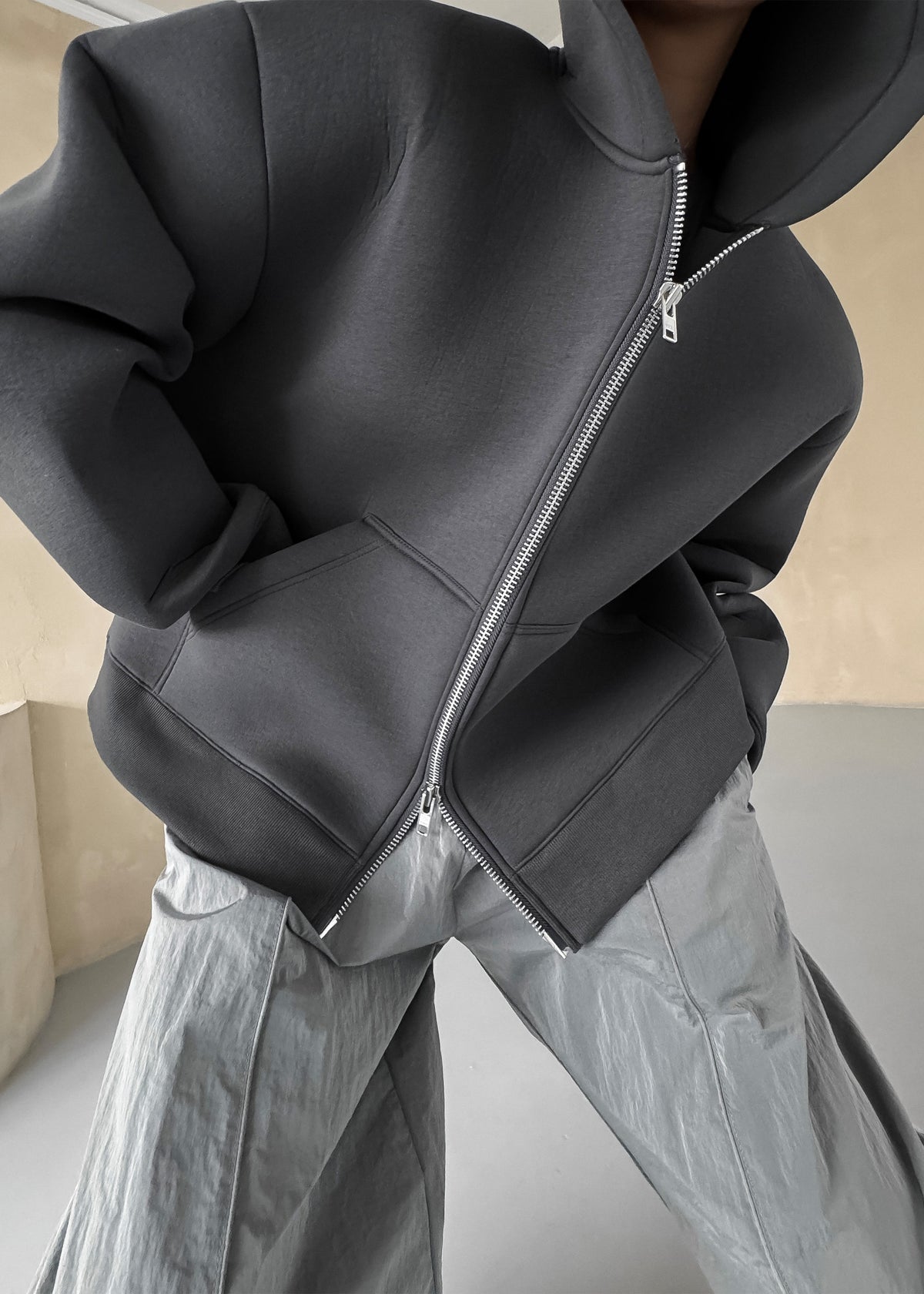Calder Neoprene Zip-Up Hoodie - Grey – view 5 of 9
