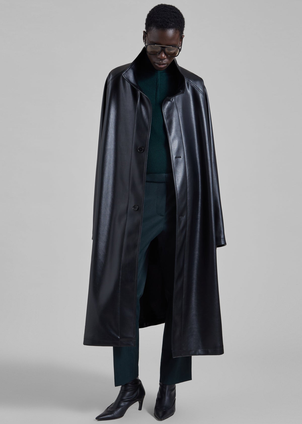 Calen Faux Leather Trench Coat - Black – view 2 of 6