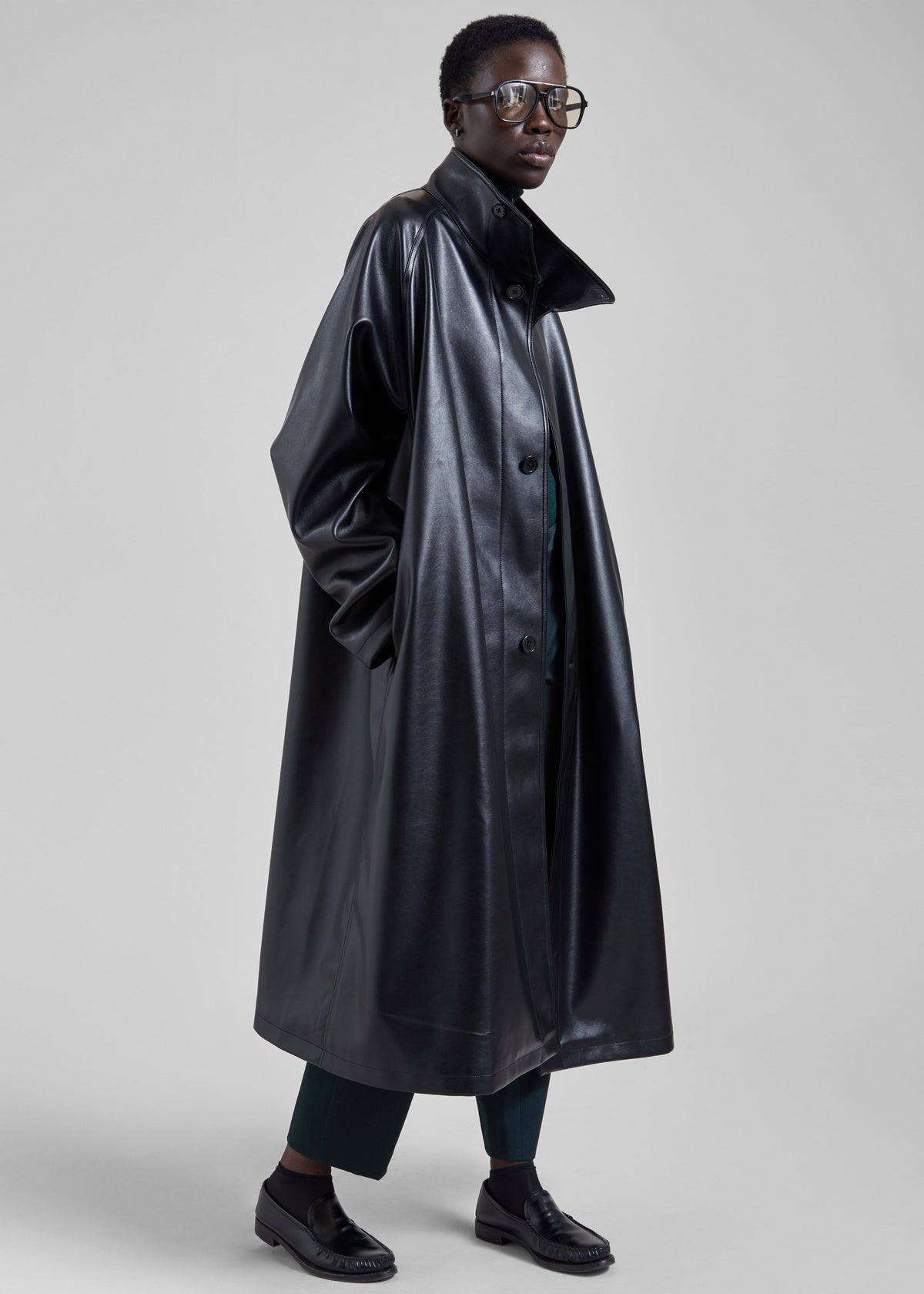 Calen Faux Leather Trench Coat - Black – view 1 of 6