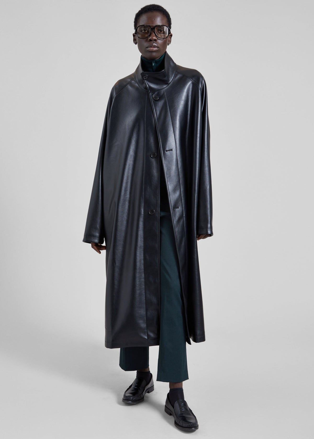 Calen Faux Leather Trench Coat - Black – view 4 of 6
