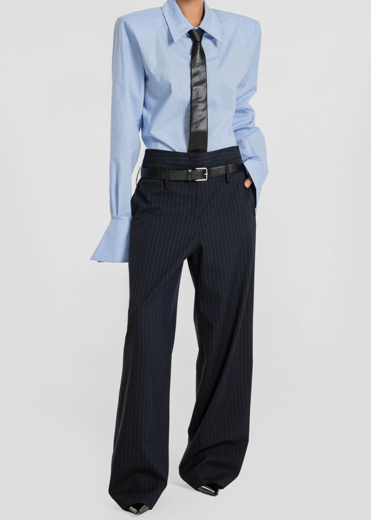 Camlez Low Belt Loop Trousers - Navy Pinstripe – view 2 of 12