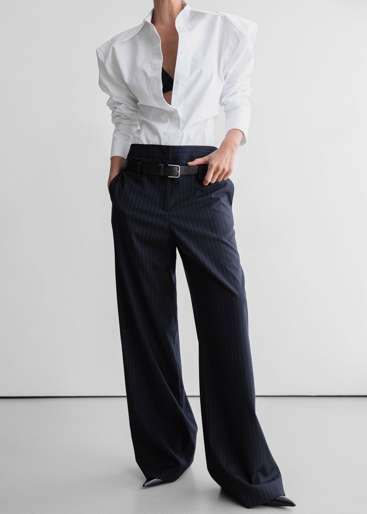 Camlez Low Belt Loop Trousers - Navy Pinstripe – view 6 of 12