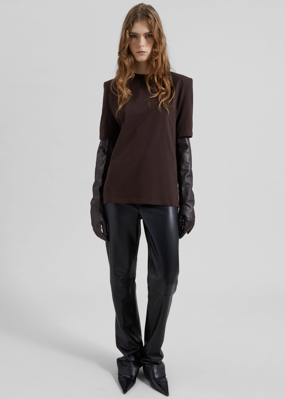 Carrington Padded Shoulder Tee - Brown – view 3 of 7
