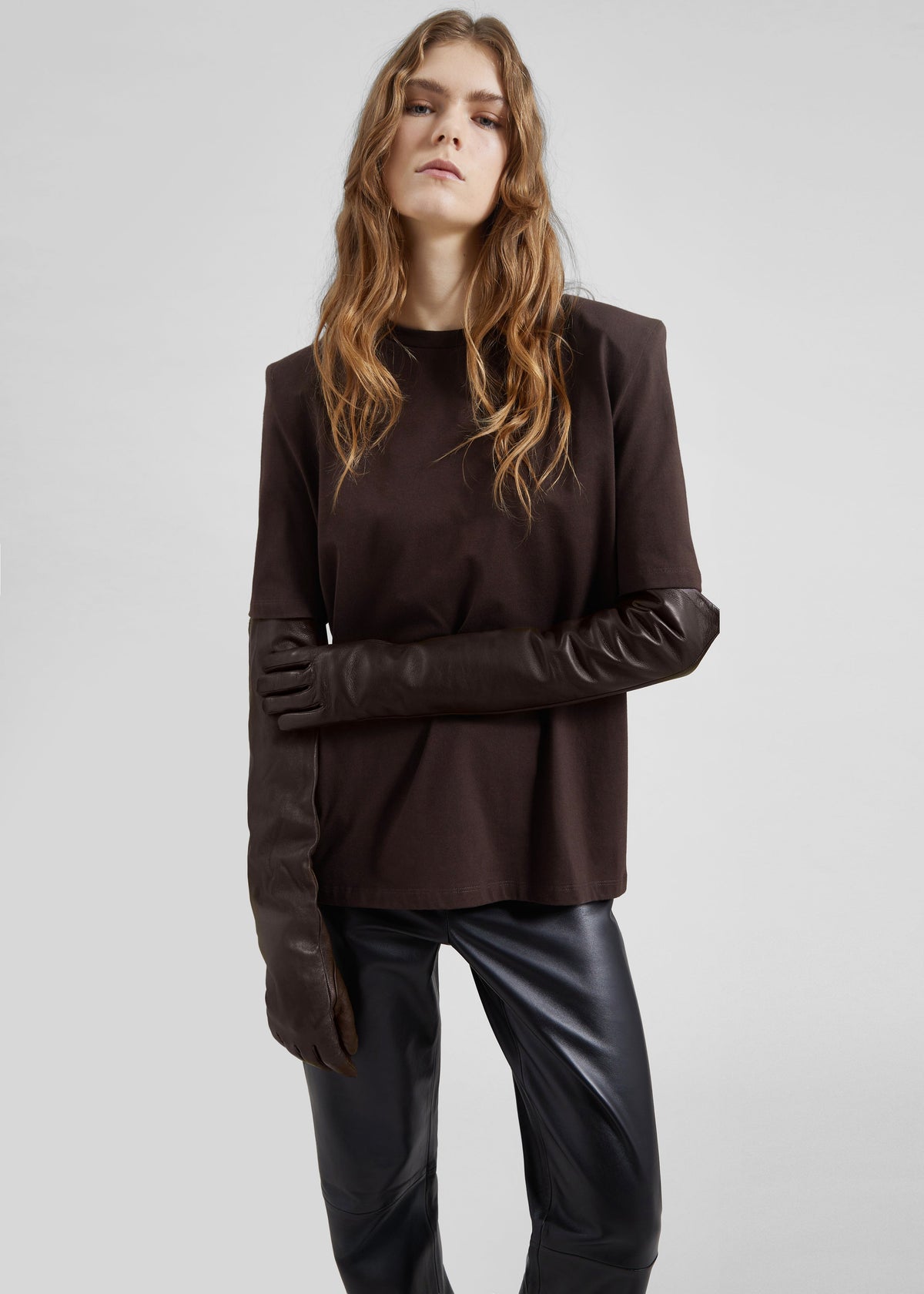 Carrington Padded Shoulder Tee - Brown – view 1 of 7