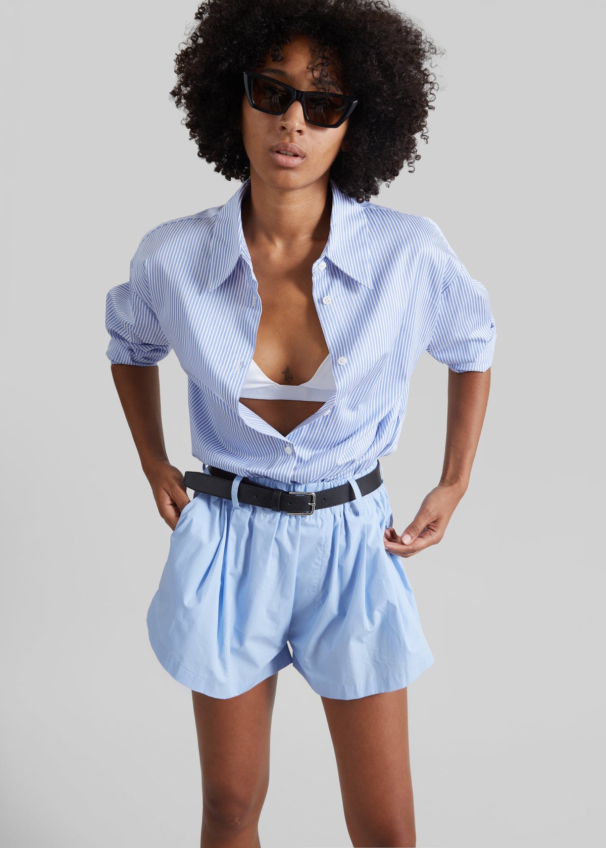 Castalia Cotton Gathered Shorts - Sky Blue – view 1 of 7