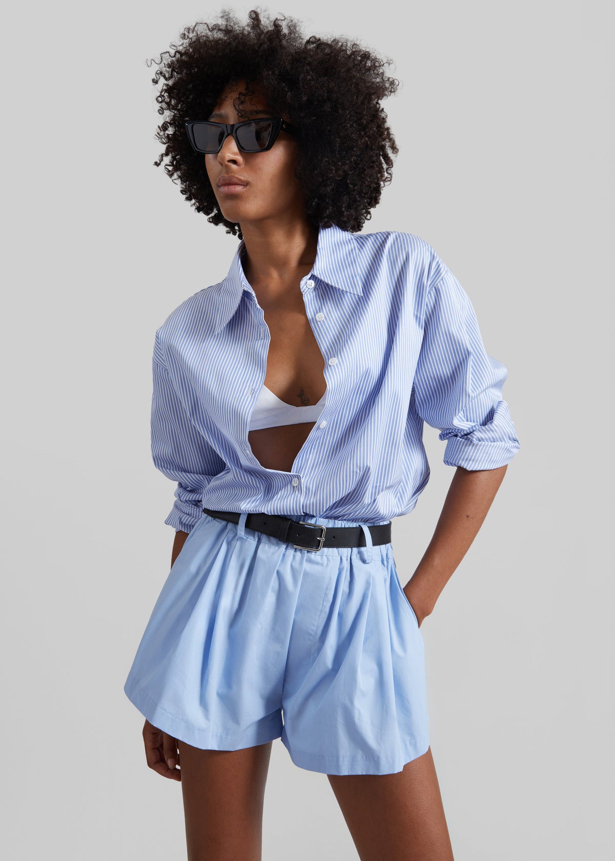 Castalia Cotton Gathered Shorts - Sky Blue – view 5 of 7