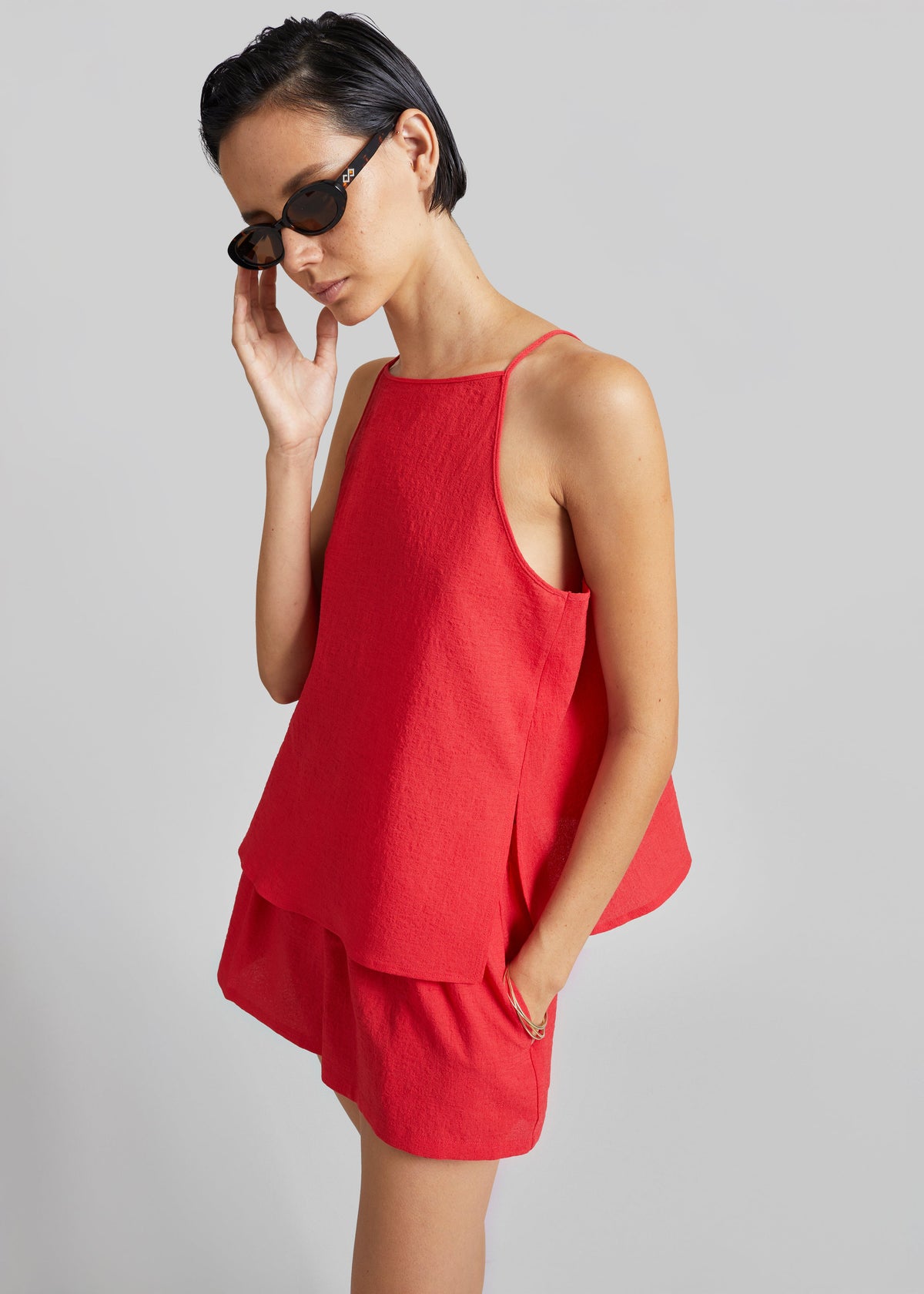 Cazaux Textured Boxy Top - Red – view 1 of 8
