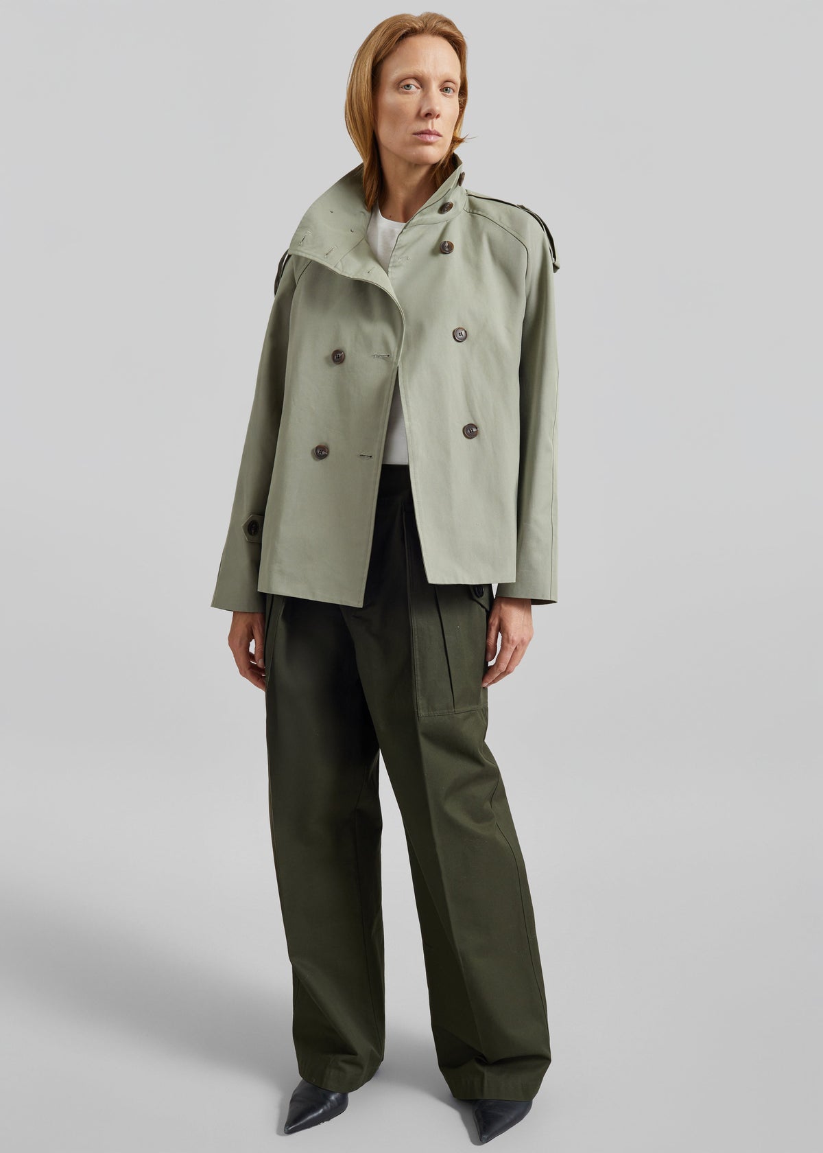 Charonne Scarf Short Trench - Sage – view 4 of 10