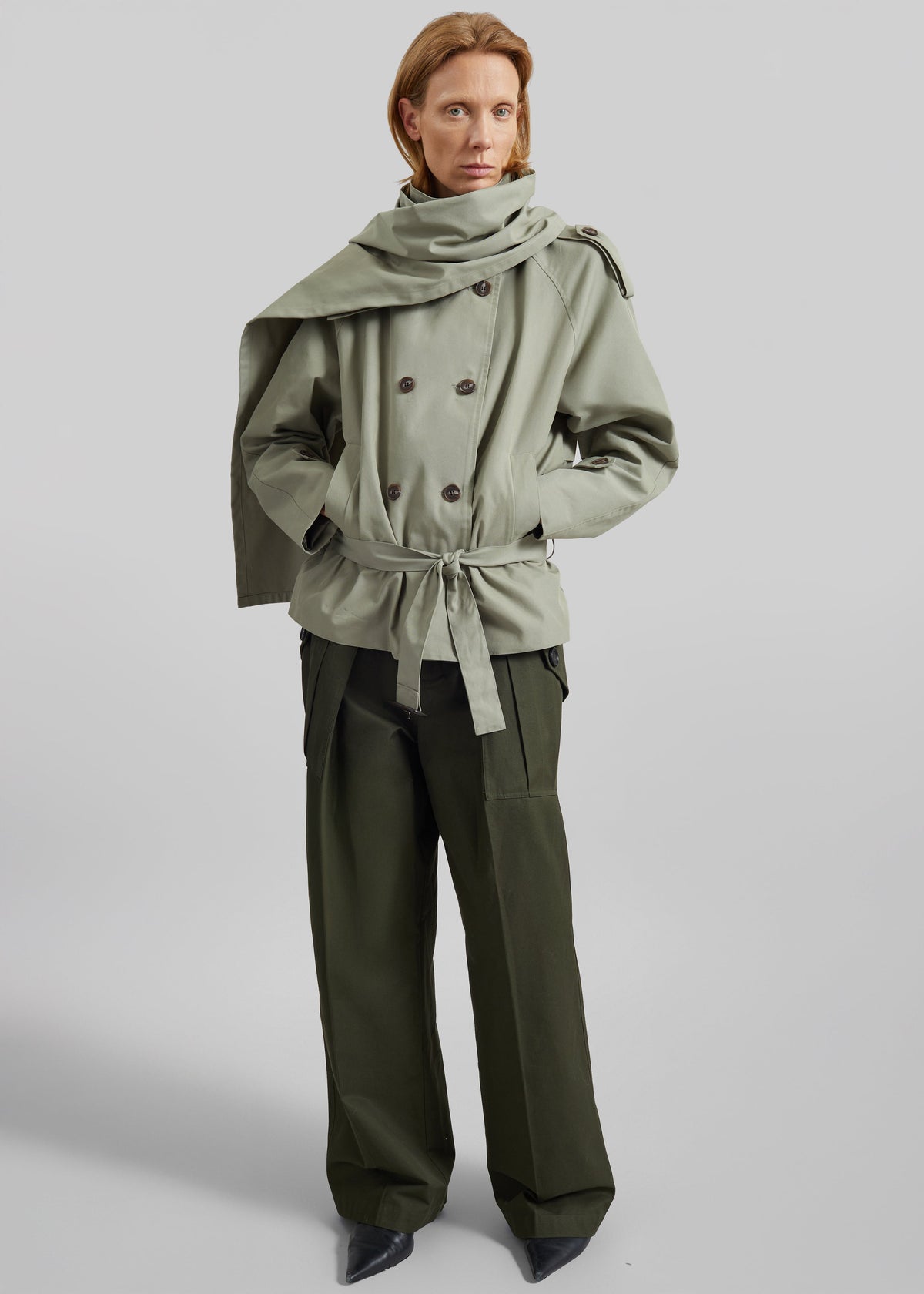 Charonne Scarf Short Trench - Sage – view 8 of 10
