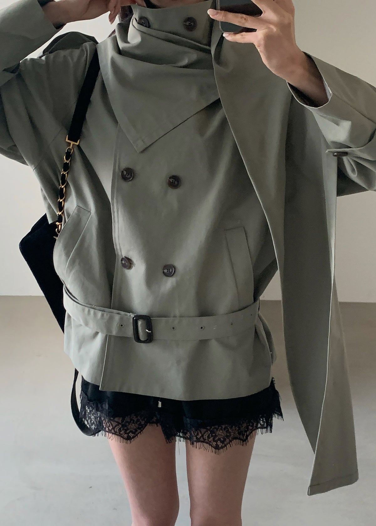 Charonne Scarf Short Trench - Sage – view 2 of 10