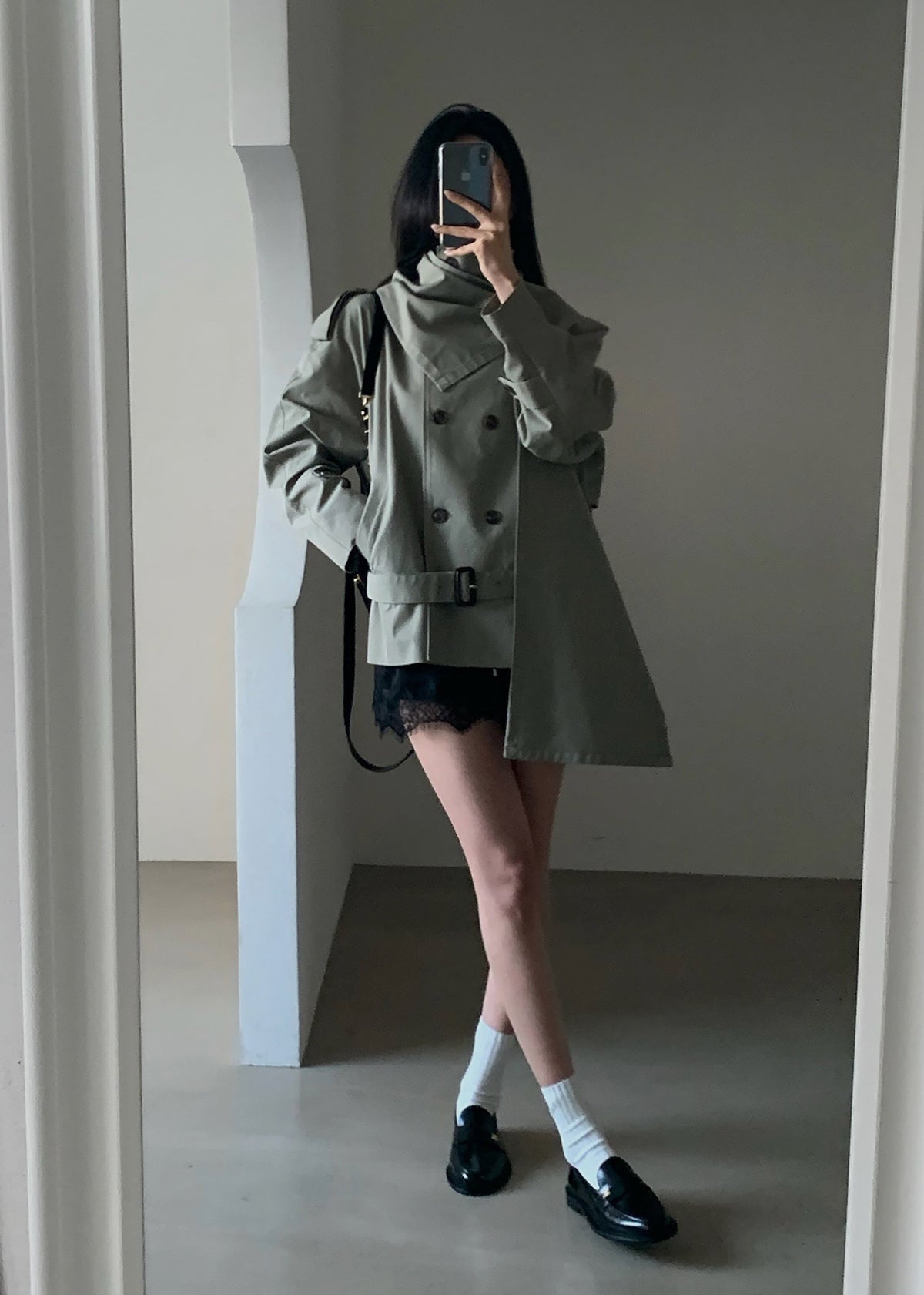Charonne Scarf Short Trench - Sage – view 1 of 10