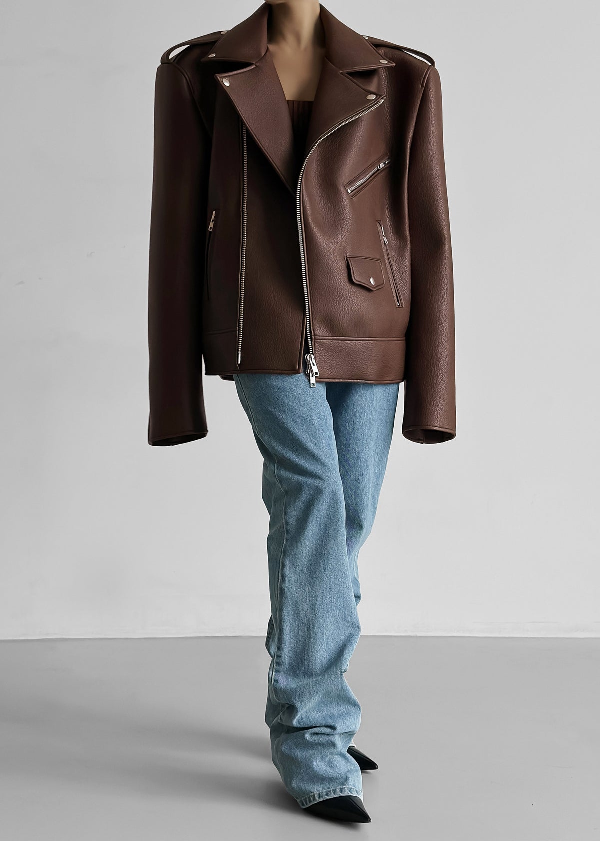 Chicago Oversized Biker Jacket - Brown – view 1 of 12