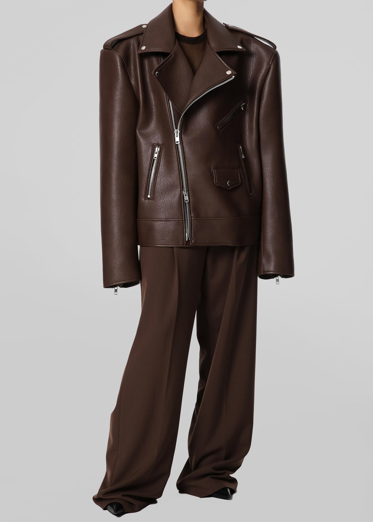 Chicago Oversized Biker Jacket - Brown – view 10 of 12