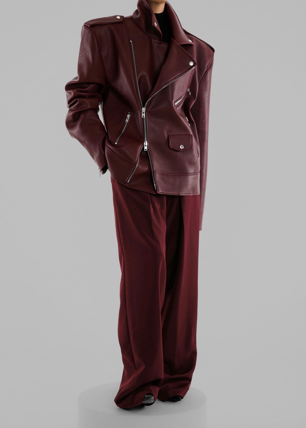 Chicago Oversized Biker Jacket - Burgundy – view 3 of 10