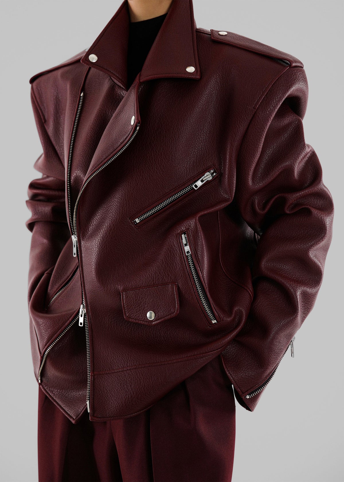Chicago Oversized Biker Jacket - Burgundy – view 4 of 10
