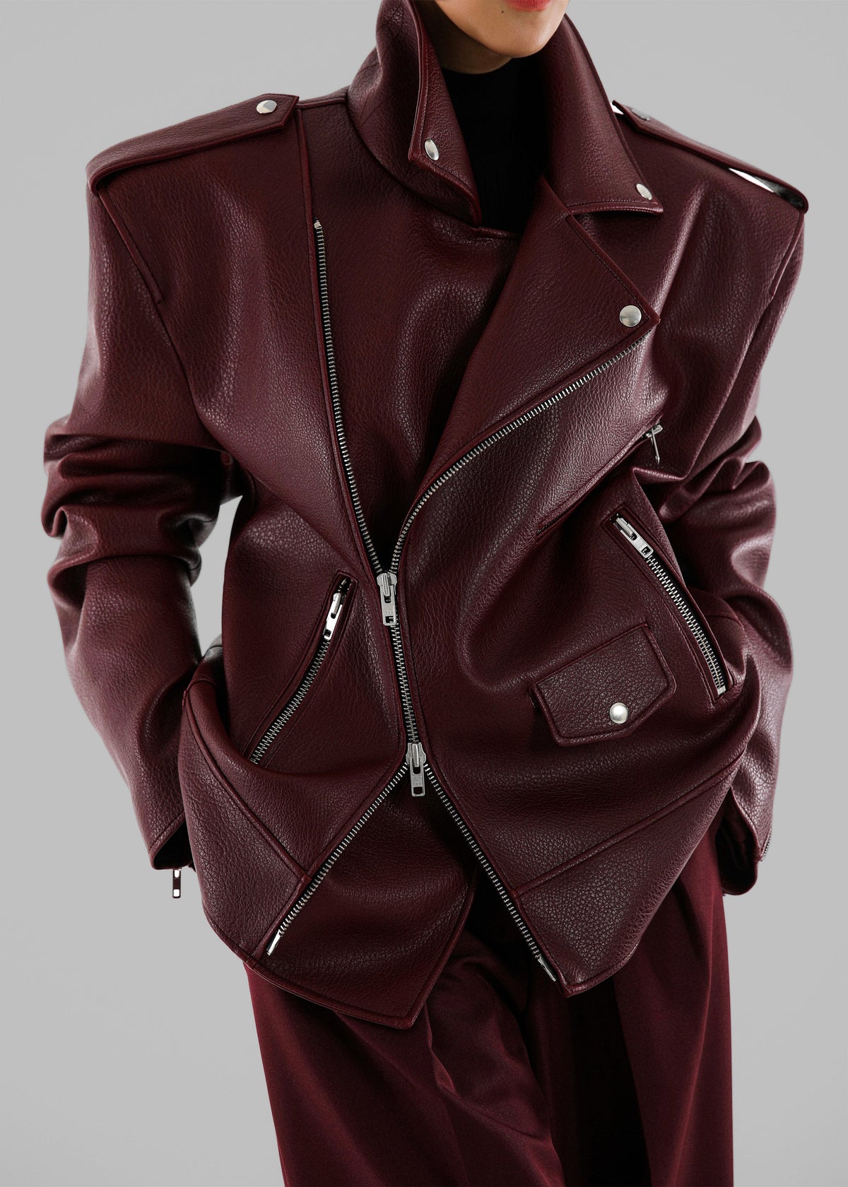 Chicago Oversized Biker Jacket - Burgundy – view 9 of 10
