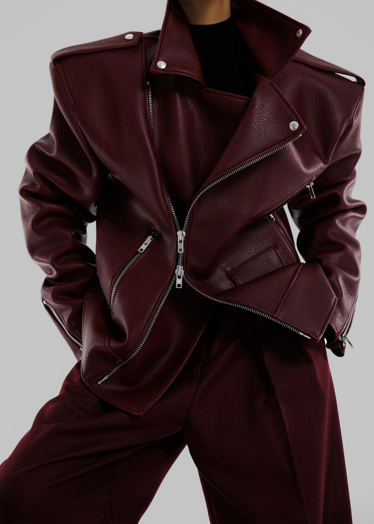 Chicago Oversized Biker Jacket - Burgundy – view 1 of 10