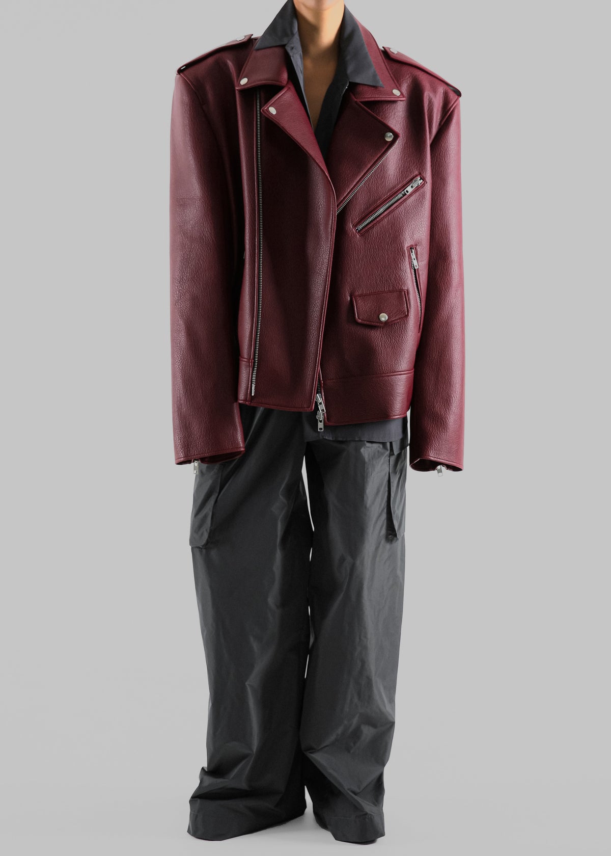 Chicago Oversized Biker Jacket - Burgundy – view 7 of 10