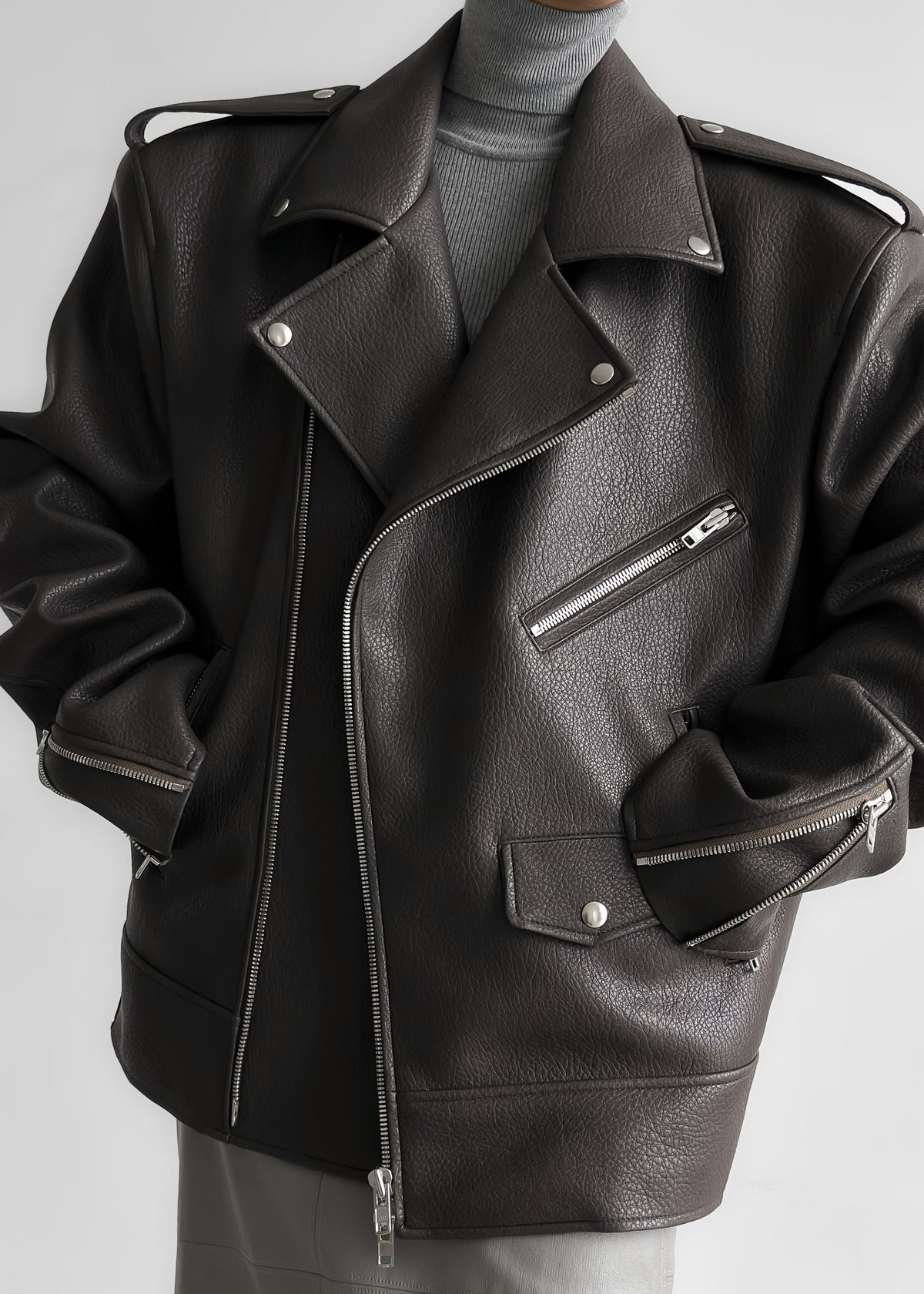 Chicago Oversized Biker Jacket - Charcoal – view 4 of 11