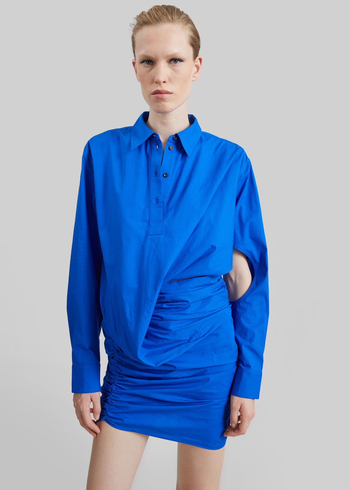 Christopher Esber Aiba Draped Shirt Dress - Ultra Blue – view 2 of 5