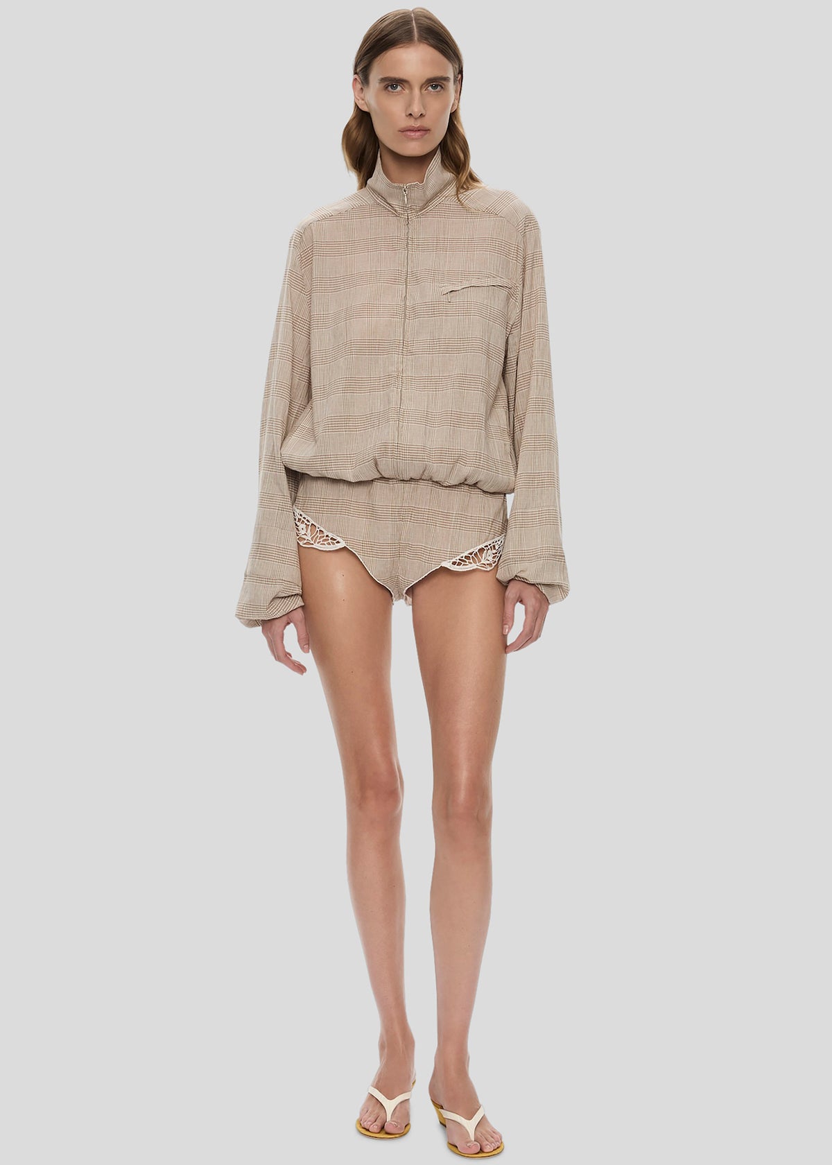 Christopher Esber Batiste Embroidered Handkerchief One Piece - Sepia Check – view 2 of 5