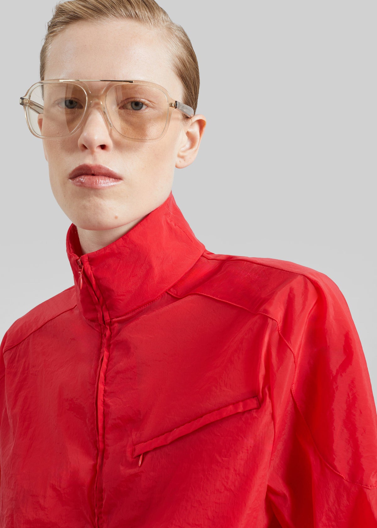 Christopher Esber Dannie Lucent Mottled Sheer Bomber - Flame – view 5 of 6