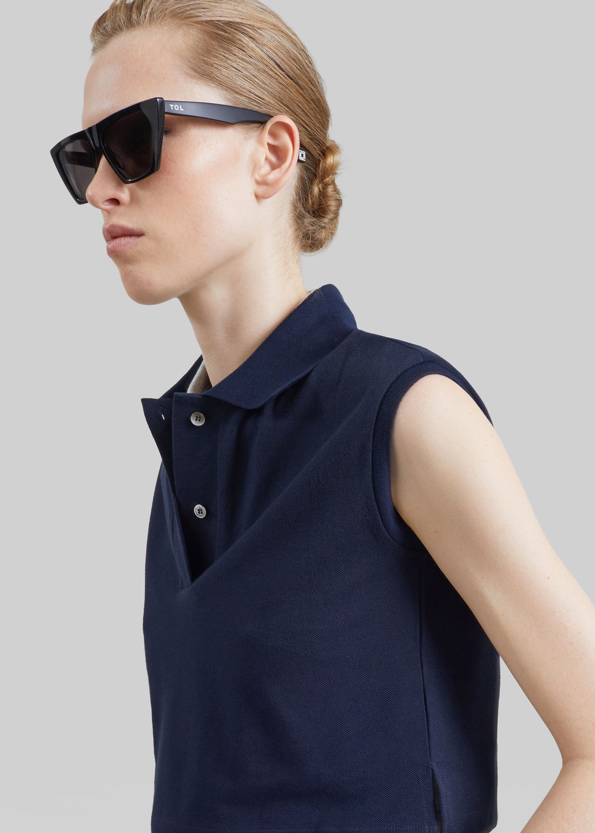 Claira Cropped Sleeveless Polo Top - Dark Navy – view 3 of 7