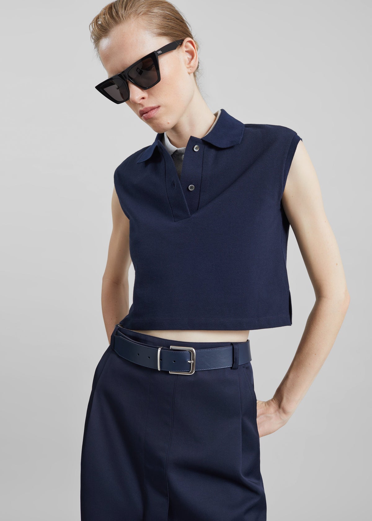 Claira Cropped Sleeveless Polo Top - Dark Navy – view 1 of 7