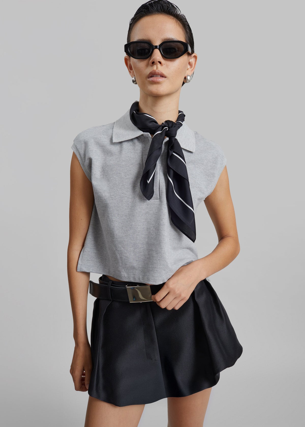 Claira Cropped Sleeveless Polo Top - Light Grey – view 2 of 8