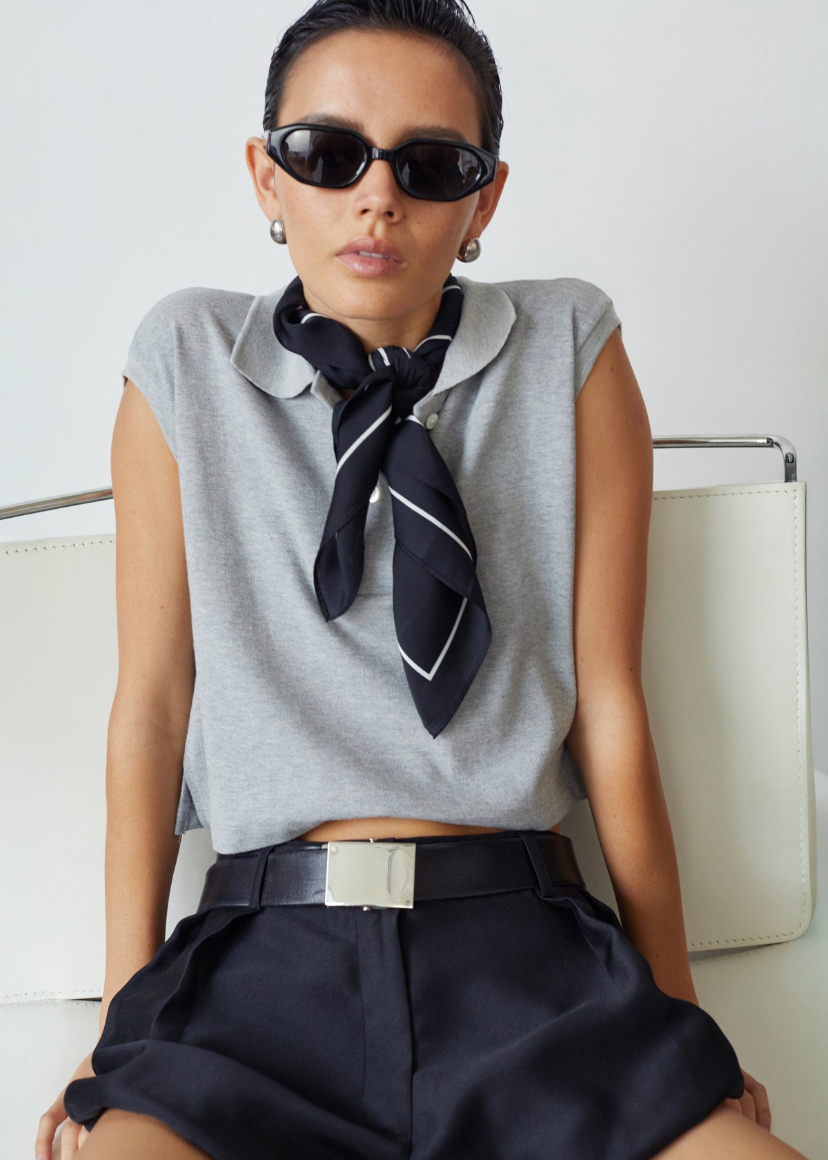 Claira Cropped Sleeveless Polo Top - Light Grey – view 1 of 8