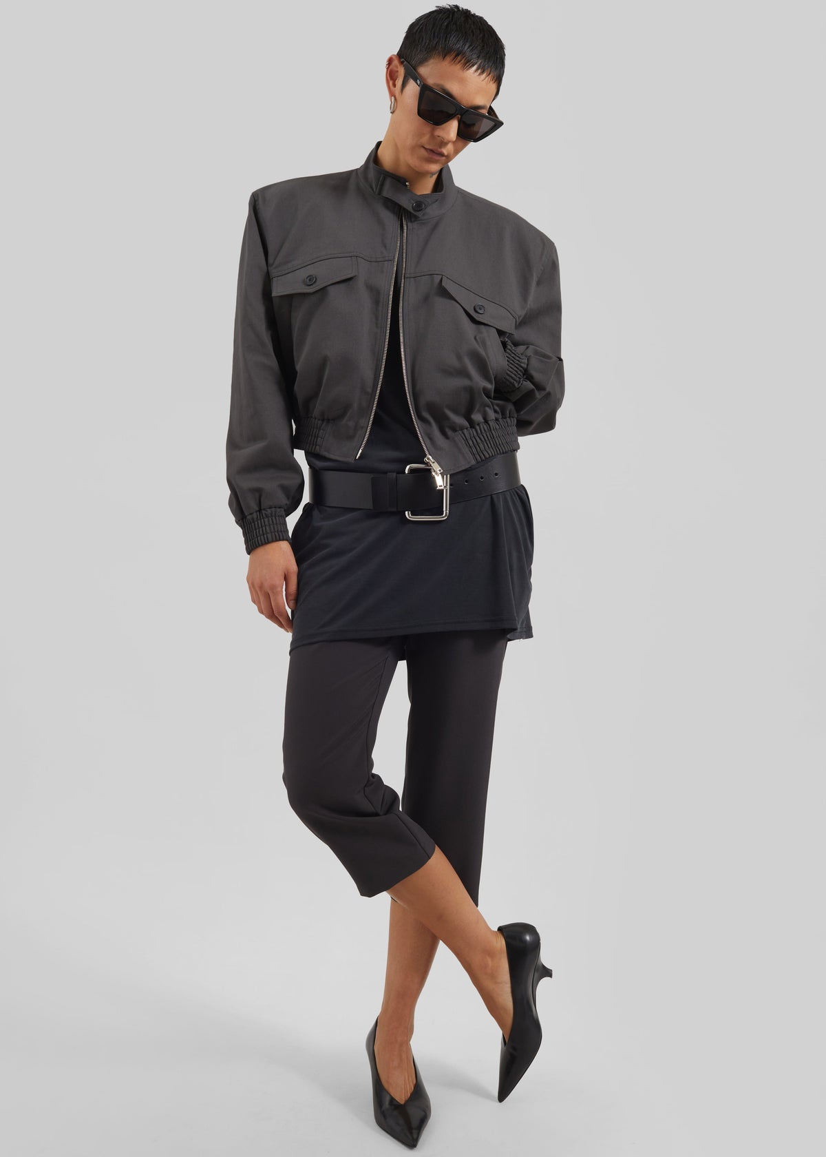 Cobain Padded Cropped Bomber - Charcoal – view 2 of 10