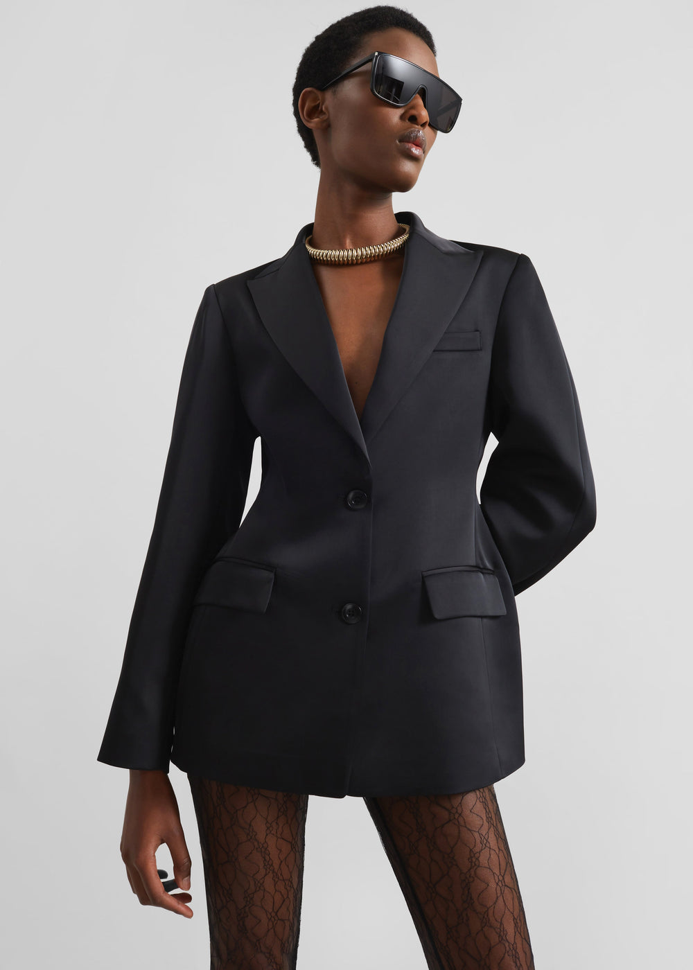 Colette Hourglass Satin Blazer - Black – view 1 of 10
