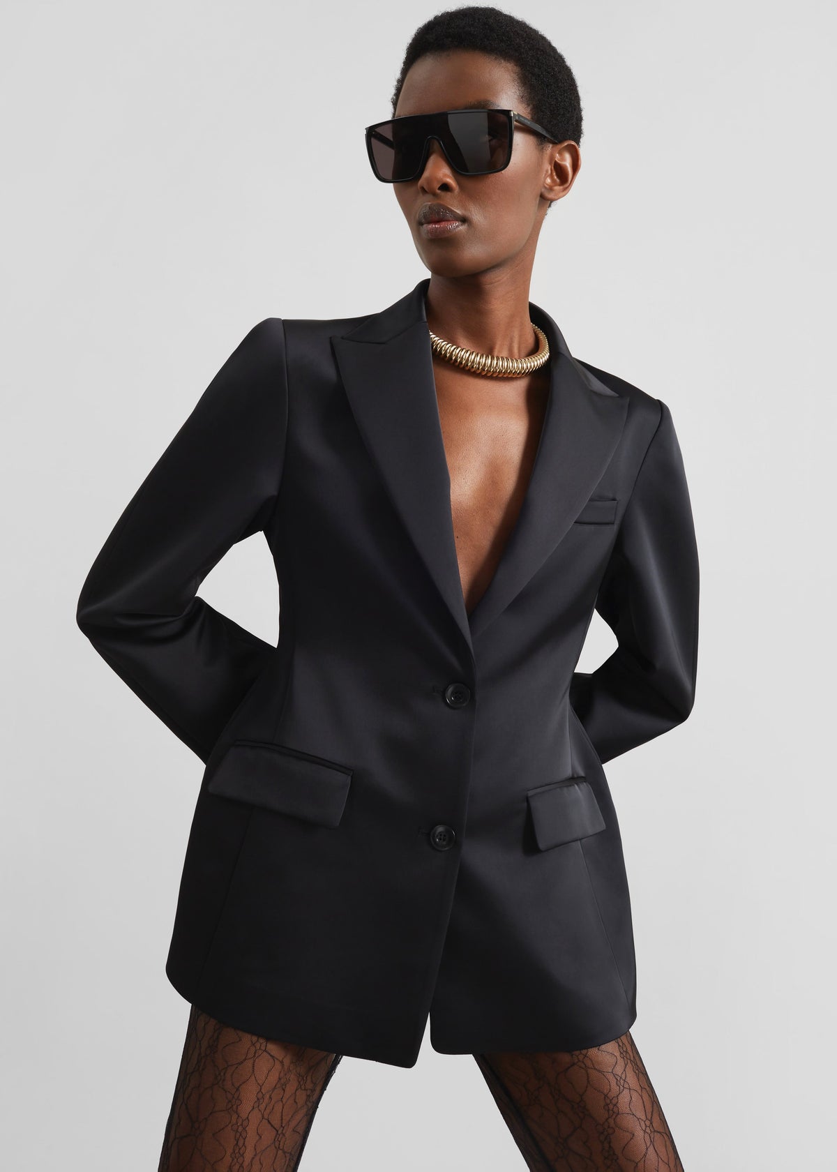 Colette Hourglass Satin Blazer - Black – view 4 of 10