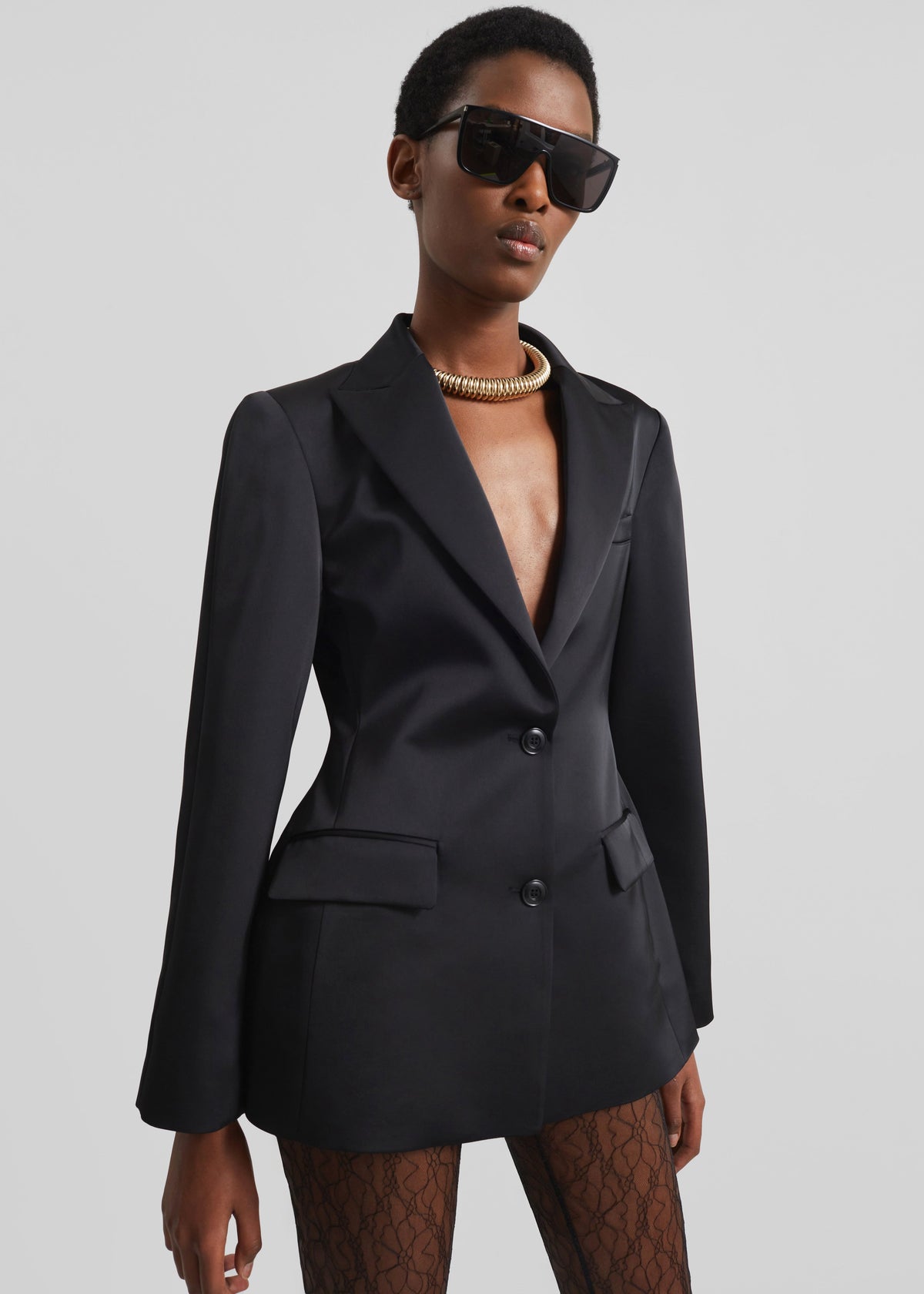 Colette Hourglass Satin Blazer - Black – view 8 of 10