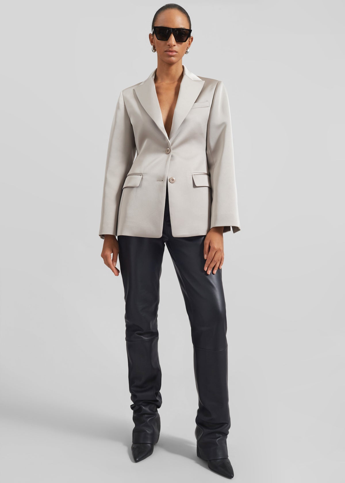 Colette Hourglass Satin Blazer - Light Taupe – view 4 of 9