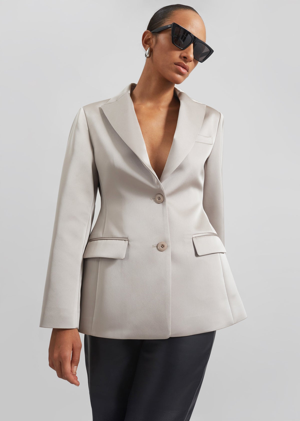 Colette Hourglass Satin Blazer - Light Taupe – view 5 of 9
