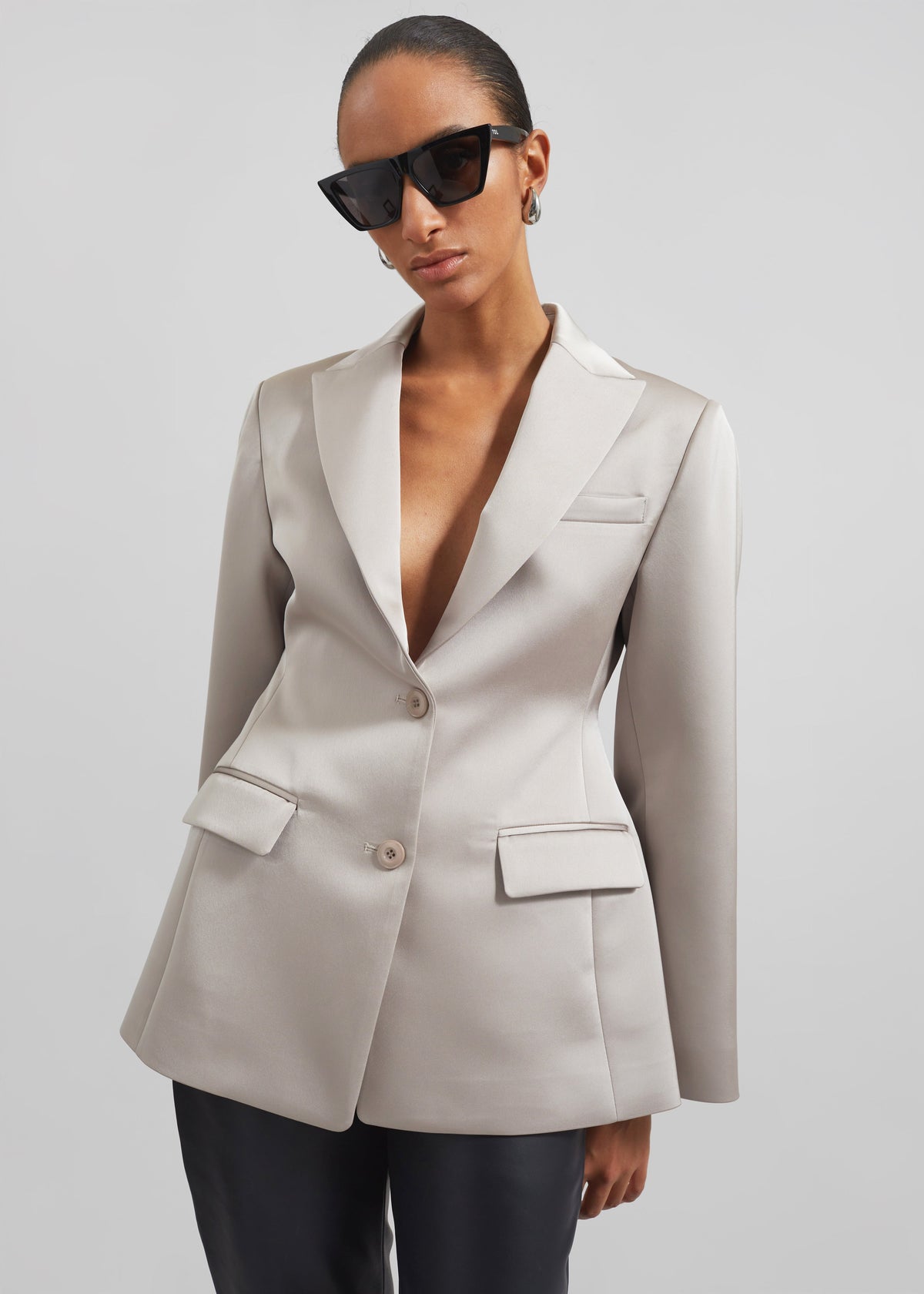 Colette Hourglass Satin Blazer - Light Taupe – view 6 of 9
