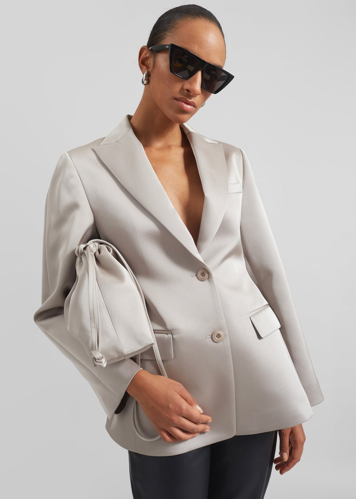 Colette Hourglass Satin Blazer - Light Taupe – view 1 of 9