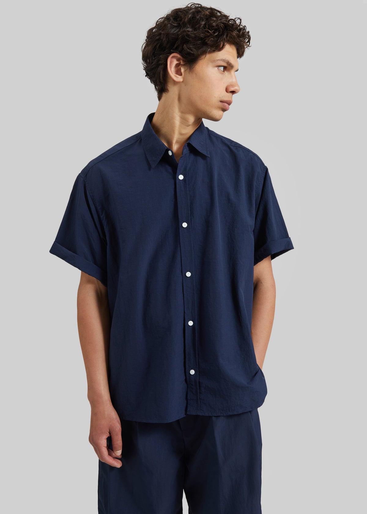 Colhame Adjustable Hem Short Sleeve Shirt - Navy – view 2 of 7