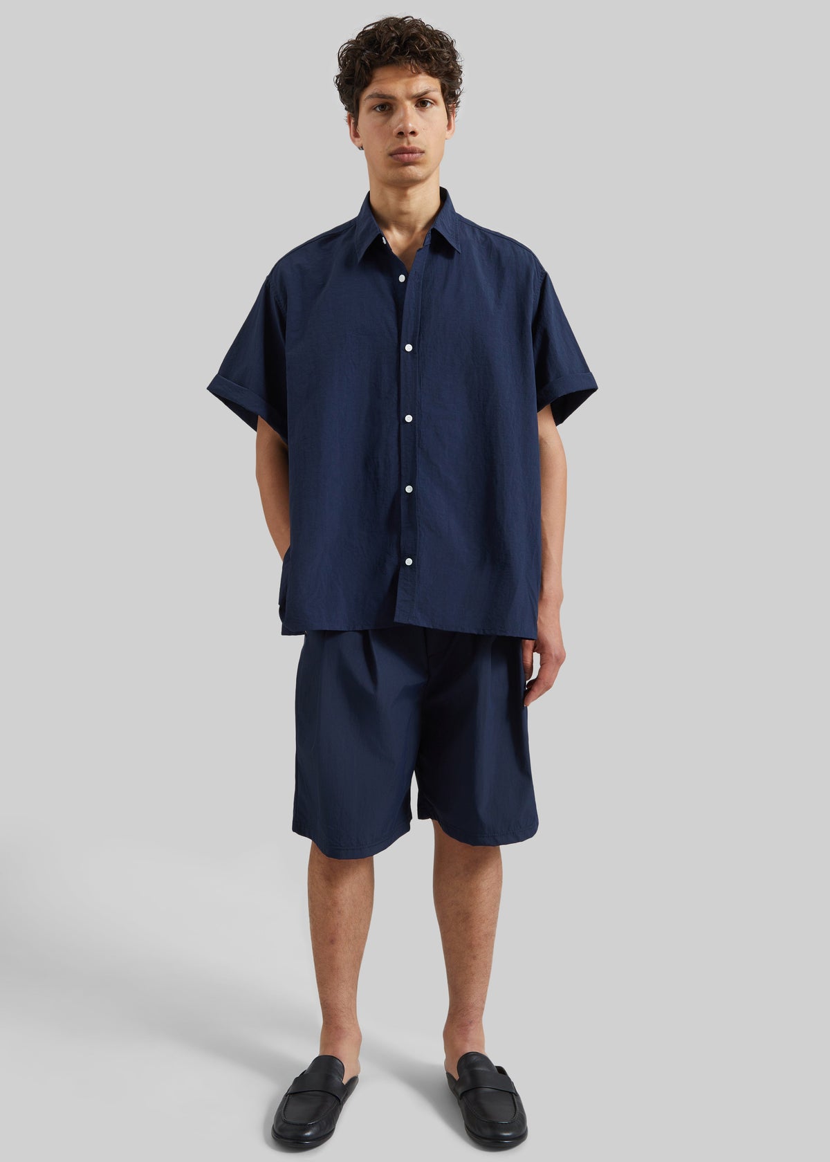 Colhame Adjustable Hem Short Sleeve Shirt - Navy – view 1 of 7
