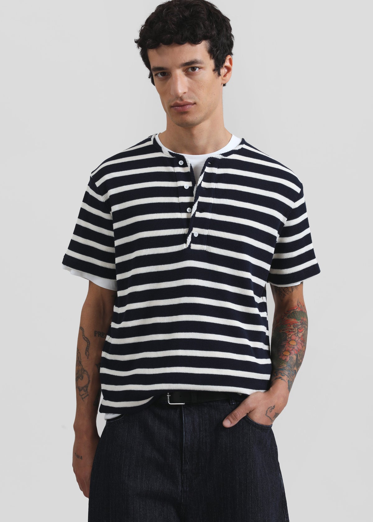 Colville Pinstripe Denim Bermuda Shorts - Dark Wash – view 6 of 9