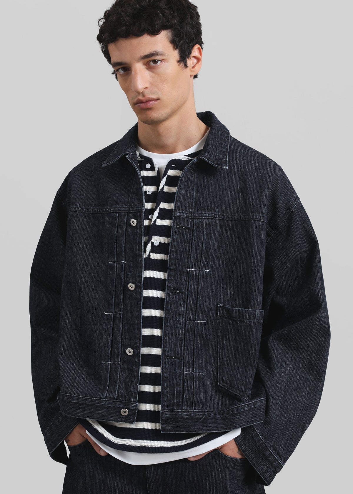 Colville Pinstripe Denim Work Jacket - Dark Wash – view 3 of 8