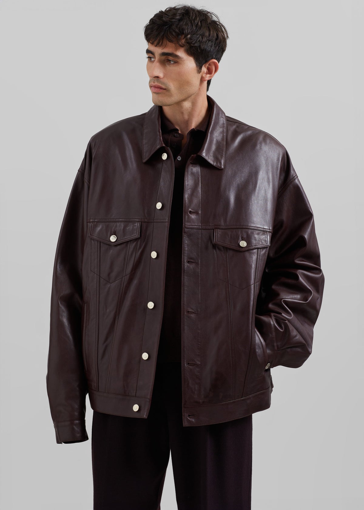 Conan Faux Leather Jacket - Burgundy – view 5 of 8