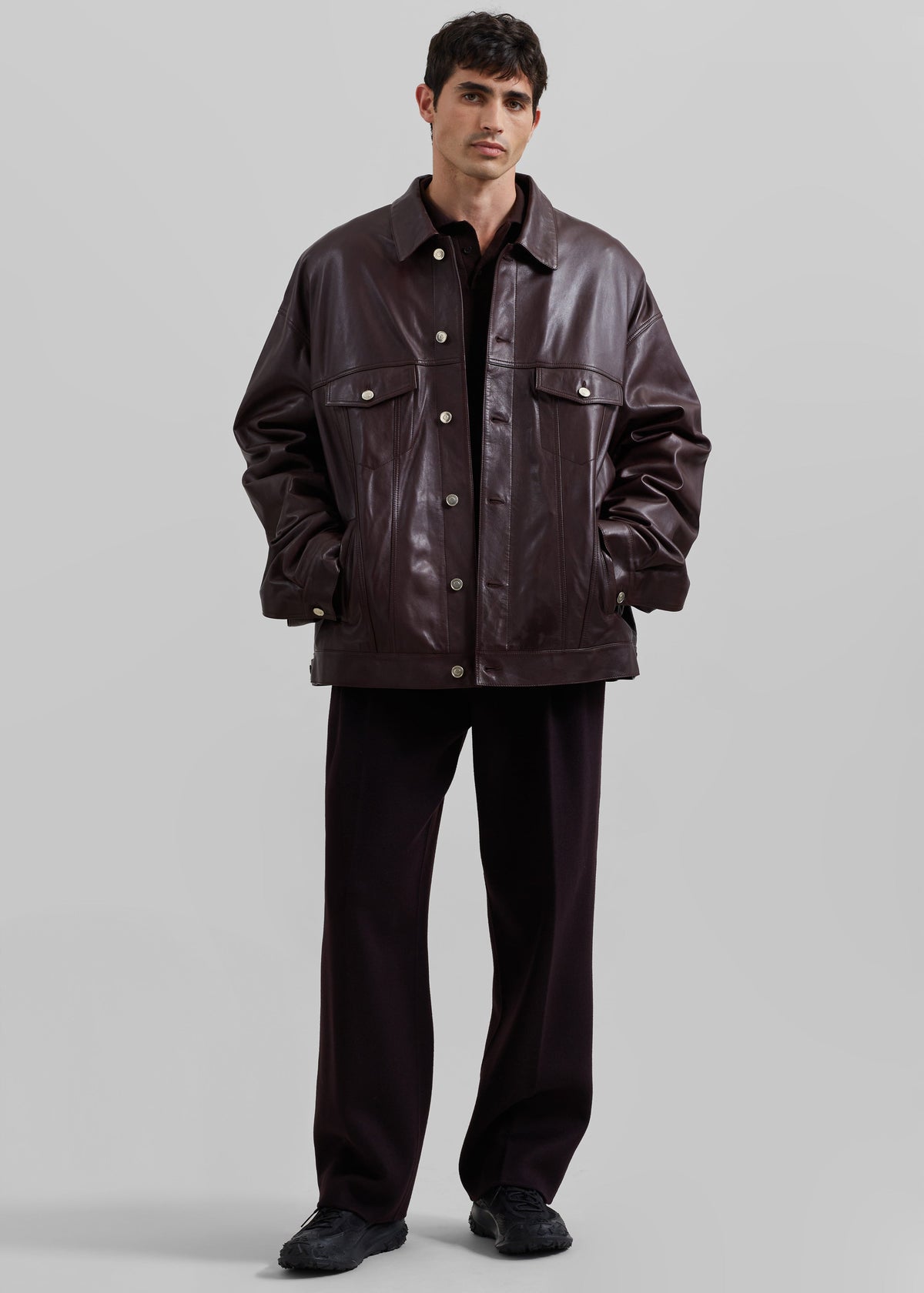 Conan Faux Leather Jacket - Burgundy – view 3 of 8