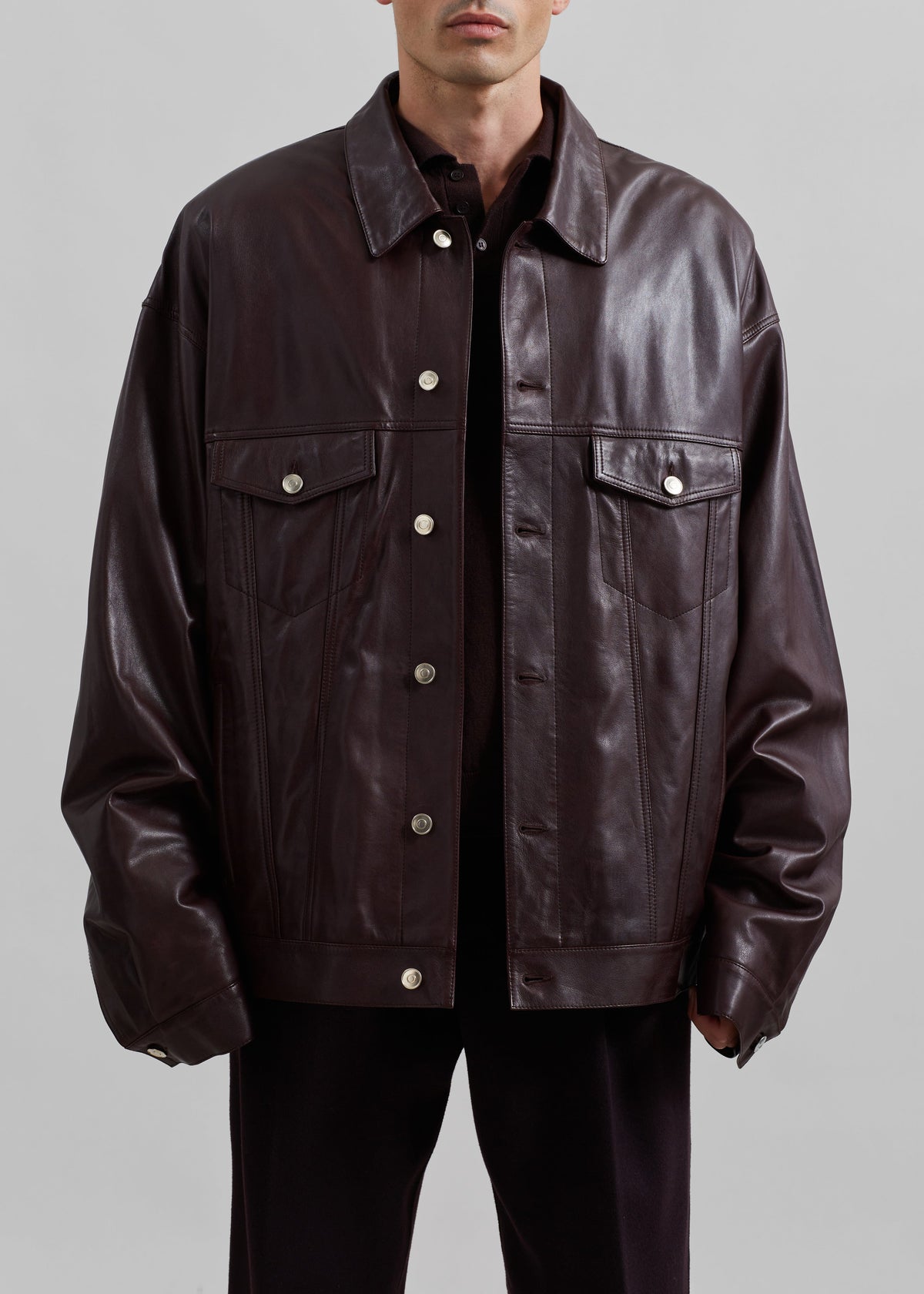 Conan Faux Leather Jacket - Burgundy – view 2 of 8