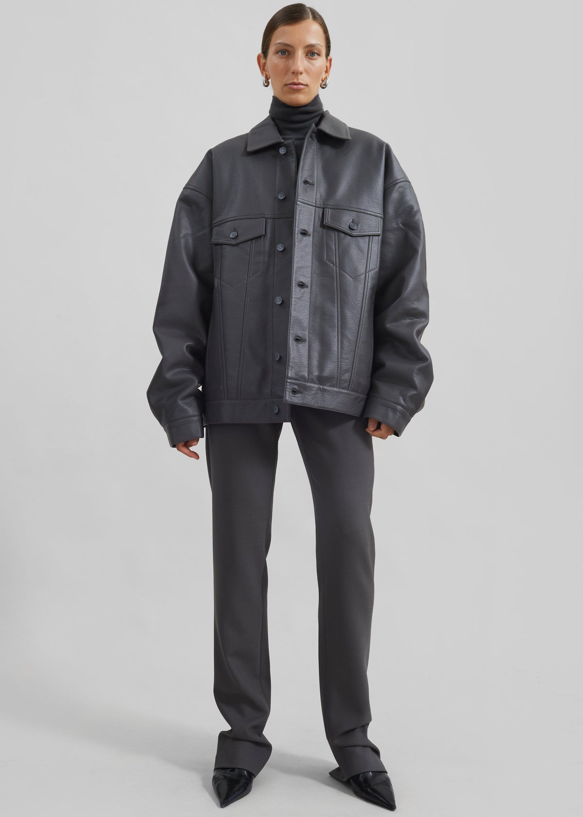 Conan Faux Leather Jacket - Dark Grey – view 2 of 14