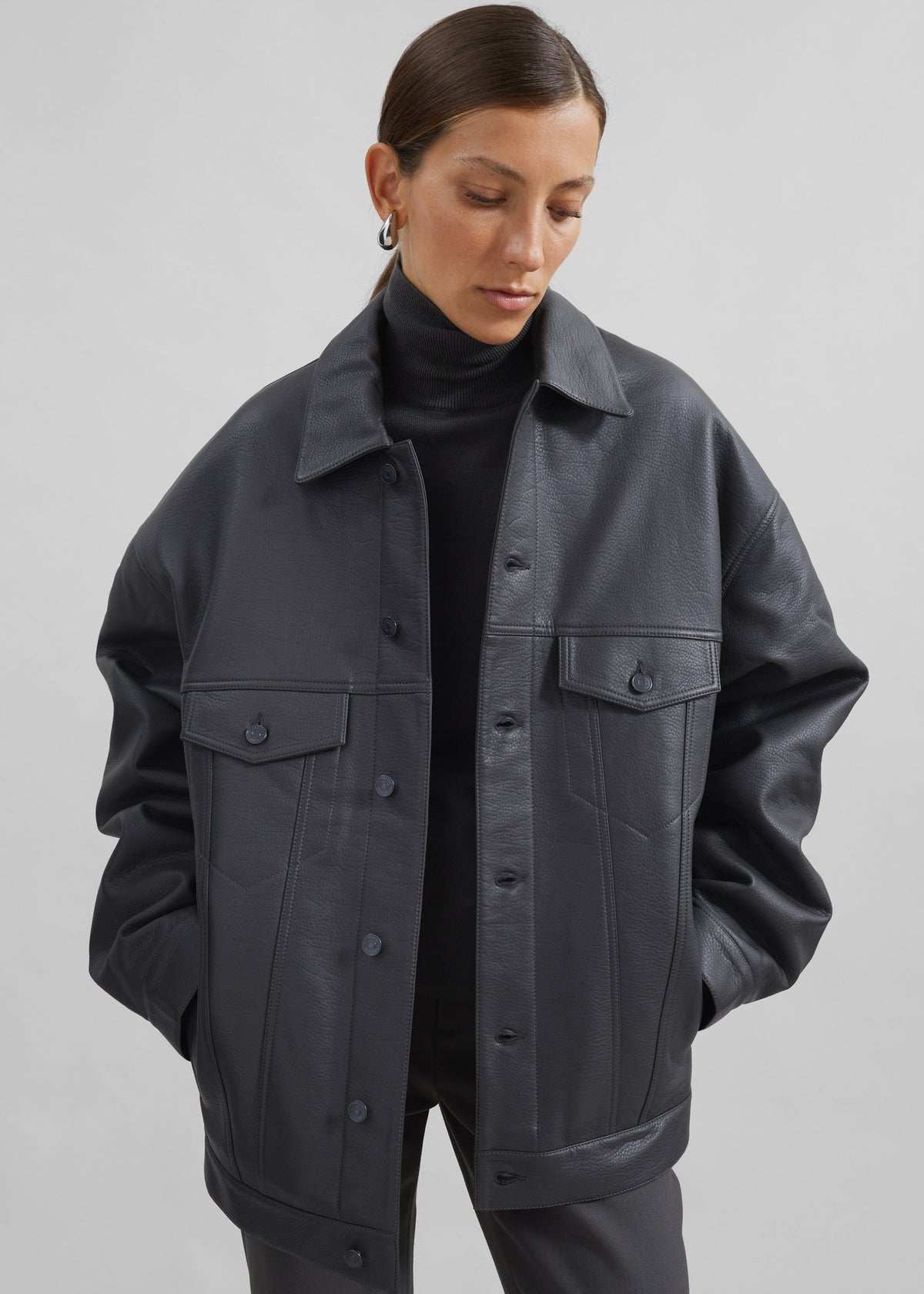Conan Faux Leather Jacket - Dark Grey – view 1 of 14