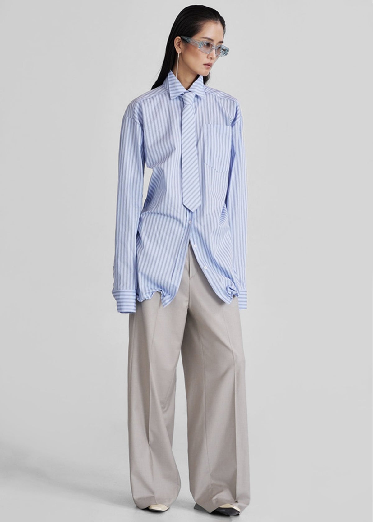Connahy Tie Neck Shirt - Blue – view 3 of 8